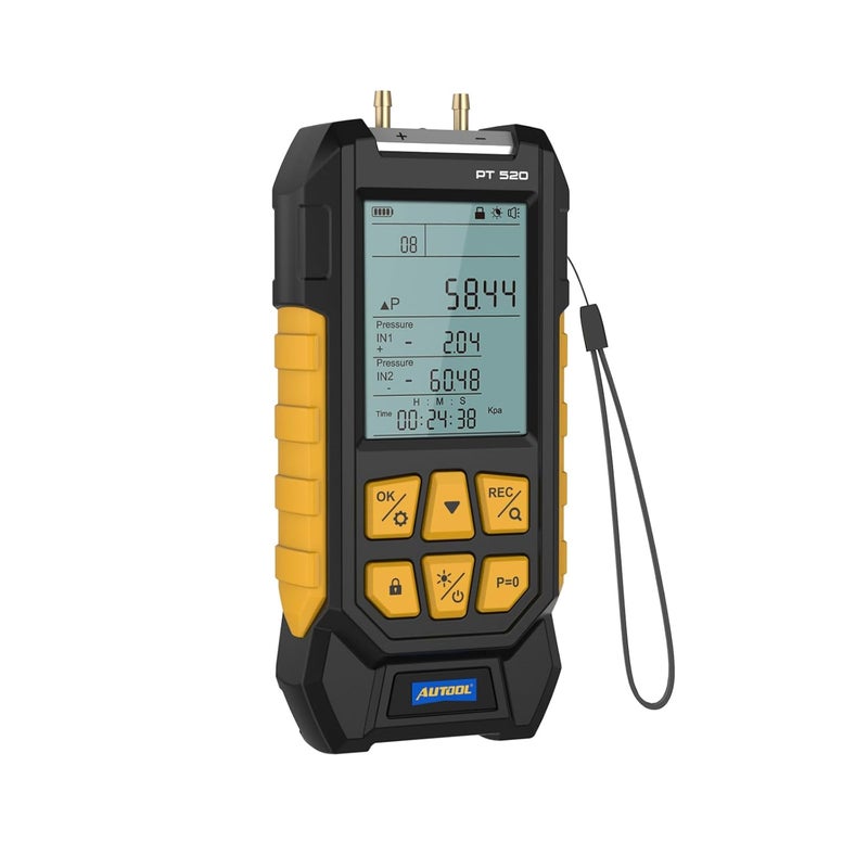 VKALTUL Manometer, Digital Manometer HVAC Dual Port Air Gas Pressure Tester Differential with 10 Units High Accuracy Value 29 Data Stores Backlight Display,-100~200Kpa,-1000~2000mbar - Image 2